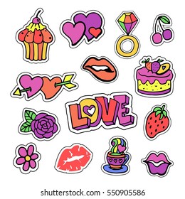 Colorful Cute Girls Fashion Patches Seamless Stock Vector (Royalty Free ...