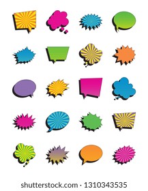 set of colorful comic speach bubbles with flat shadows. vintage pop art dialog elements easy to edit and customize. eps 10