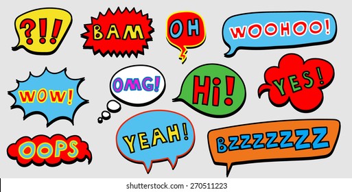 Set of colorful comic speech bubble with the text. Vector illustration.