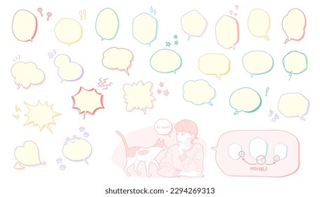  Set of colorful comic speech bubbles in hand drawn and pop art style. Vector illustration of talk and thought balloons isolated on background.