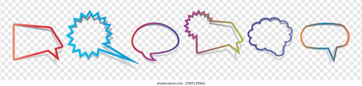 Set of colorful comic speech bubbles in various shapes and styles. Communication design concept