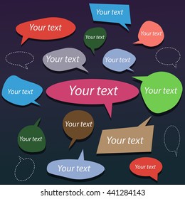 Set of colorful comic speech bubbles with shadows. Can be used for web or mobile applications. Web site design template with clouds as buttons