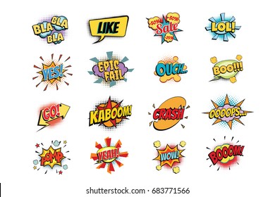 set of colorful comic speech bubbles shape. Pop art retro vector illustration