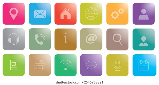 Set of colorful communication and contact web icons
