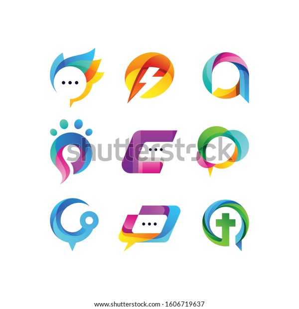 Set Colorful Communication Logo Design Template Stock Vector (Royalty ...