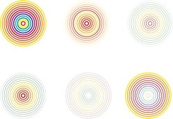 Set of colorful concentric circles with smooth gradients. Abstract geometric design perfect for backgrounds, posters, tech, or psychedelic-themed visuals.