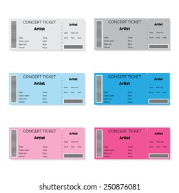 Set Of Colorful Concert Tickets. Vector Illustration.