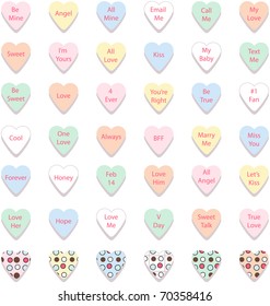 Set of Colorful Conversation Hearts