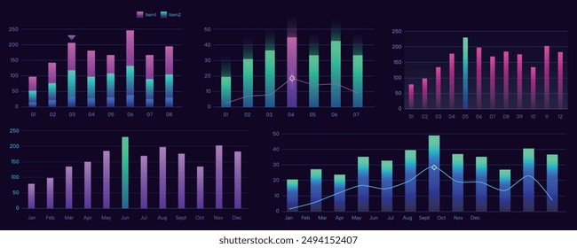 conjunto de datos coloridos gráficos de barras de tendencia de crecimiento visual diagrama futurista