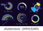 set of colorful cool futuristic trendy sport data topic pie chart vector diagram