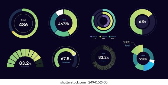 set of colorful cool pie chart, eco green new energy visual chart