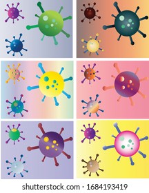 Conjunto de coloridas muestras vectoriales del virus Corona para la sensibilización 