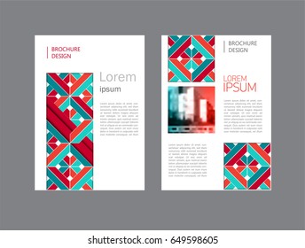 Set of colorful corporate brochure, document cover page, presentation, annual report with red, green, blue triangles and squares. Vector  rhombus geometric design. 