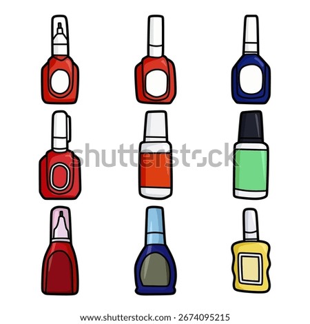 set of colorful correction fluid bottles isolated vector illustration for office school stationery and education design