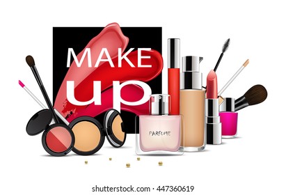 Set of colorful cosmetic products. Beauty and fashion background.