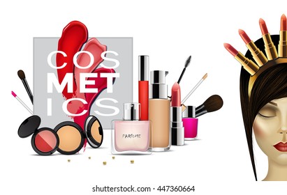 Set of colorful cosmetic products. Beauty and fashion background.