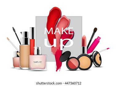 Set of colorful cosmetic products. Beauty and fashion background.