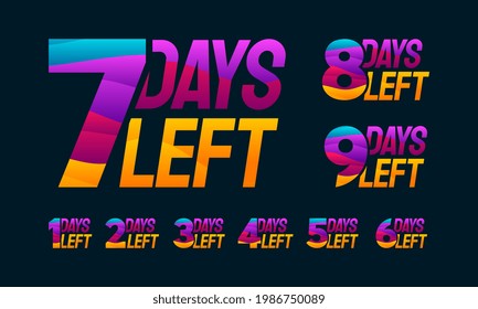 Banner de días a la izquierda de la cuenta regresiva colorida, número de días a la izquierda para la ilustración de vector de ventas de promoción