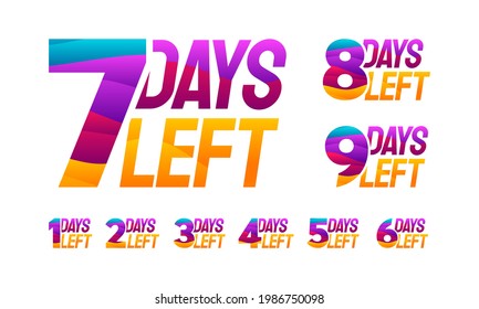 Set of Colorful Countdown linke Tage Banner, Anzahl der verbleibenden Tage Badge für Verkaufsförderung Vektorgrafik