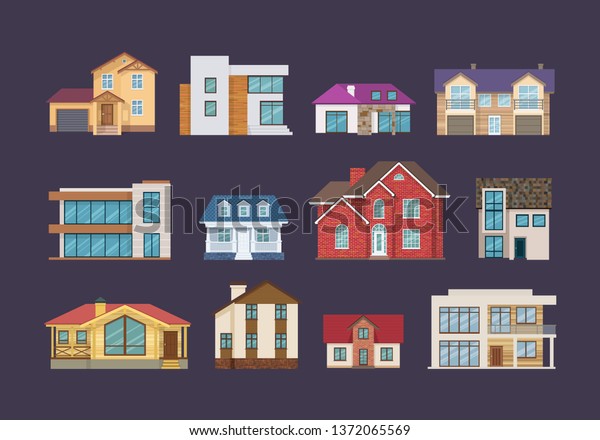 Set Colorful Country Houses Cottages Private Stock Vector Royalty