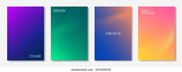 Set of colorful cover design template. Minimal geometric pattern with wavy lines for banner, posters, card and wallpaper. Vector 