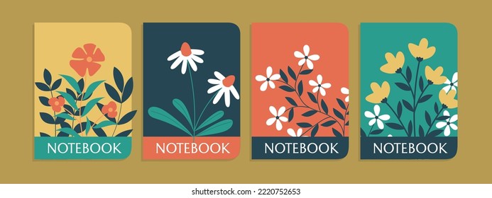 Bunter Cover für Notebooks mit handgezeichneten Blumen.Kinderbücher, Broschüren, Vorlagen für Schulbücher.abstrakter Hintergrund