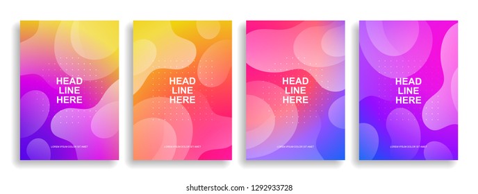 Set of colorful covers with liquid forms. Wavy shapes with gradient. Modern design. Eps10 vector