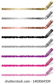 Set of colorful crayon design elements isolated on a white background. Vector illustration.
