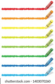 Set of colorful crayon design elements isolated on a white background. Vector illustration.