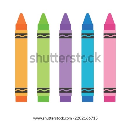 Set of colorful crayon illustrations. School supplies used as tools for kids drawing and coloring at school in art class.