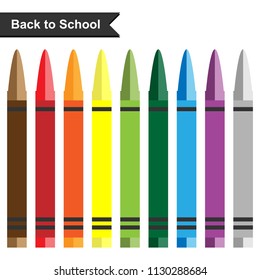 Set of Colorful crayon on white background, Vector illustration.