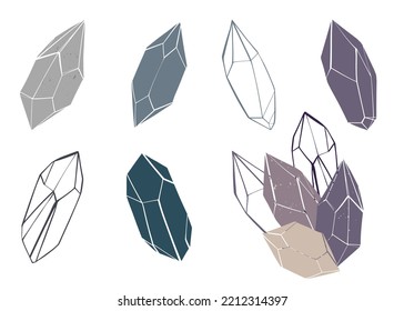 Conjunto de cristales coloridos con textura. Ilustración vectorial aislada. Gráficos vectoriales.