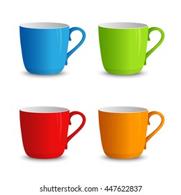 Set of colorful cups on a white background