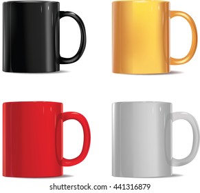 Set of colorful cups for tea, coffee. Vector illustration