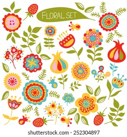 set of colorful cute flowers. Vector illustration.