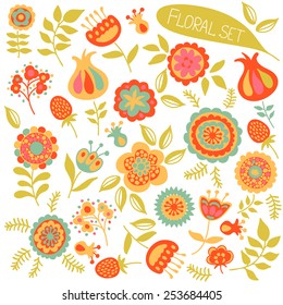 set of colorful cute flowers. Vector illustration.