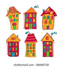 Set colorful cute houses in cartoon style