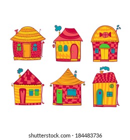 Set colorful cute houses in cartoon style
