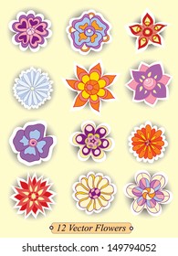 Set of colorful cute isolated flowers
