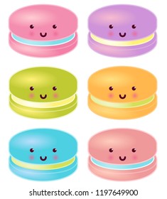 Set of Colorful Cute Macaron Characters. Vector Isolated Illustration.