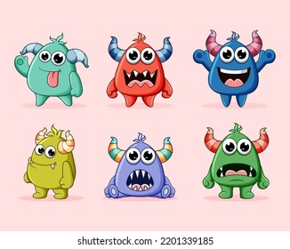 Set of colorful cute monsters