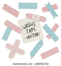 Set of colorful cute pastel craft tapes with variant patterns. Editable vector illustration file.