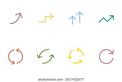 Set of colorful, cute and simple arrow icons, advance and replace, Vector Illustration