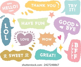 Conjunto de burbuja de discurso lindo colorido con texto en estilo doodle.
Colección de burbujas de diálogo dibujadas a mano.stickers para redes sociales y mensajeros.Burbujas de diálogo. Cuadro de diálogo, memorando, mensajes de marcos.