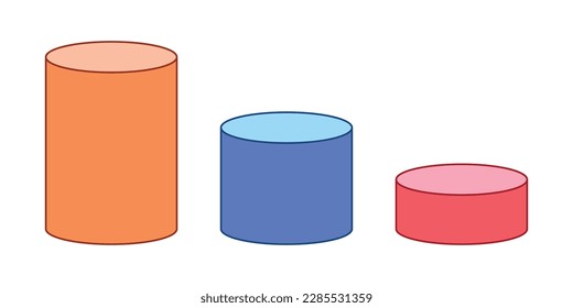 Set of colorful cylinder 3D shape in mathematics. Vector illustration isolated on white background.