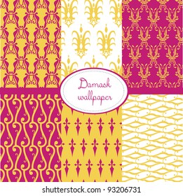 set of colorful damask wallpapers