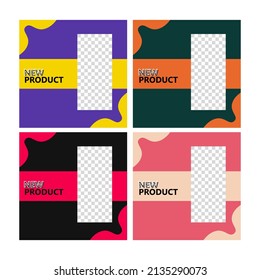 Set of colorful dark colored social media template with image slot. Suitable for internet ads, event announcement, and promotion media.