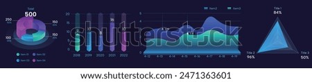 set of colorful dark cool pie chart, visual chart