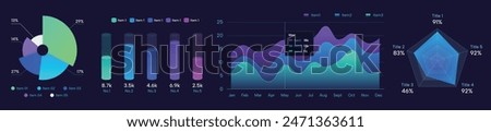 set of colorful dark cool pie chart, visual chart