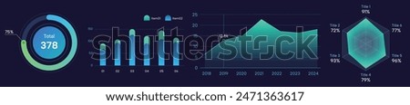 set of colorful dark cool pie chart, visual chart